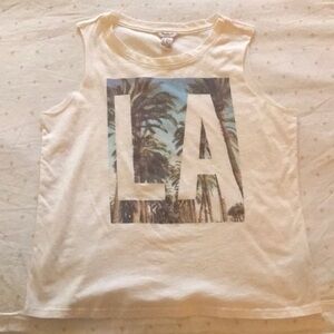 FOREVER 21 White LA Graphic Palm-Print Sleeveless Shirt Muscle Tank Top Sz XL